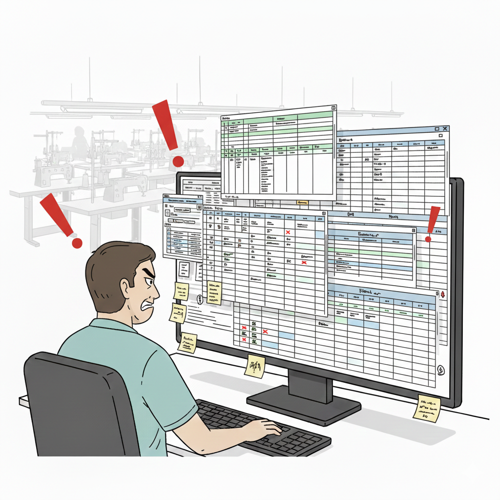 Minh hoạ quản lý tiến độ sản xuất dệt may bằng Excel khi nhiều chuyền vận hành khiến dữ liệu quá tải và khó điều hành