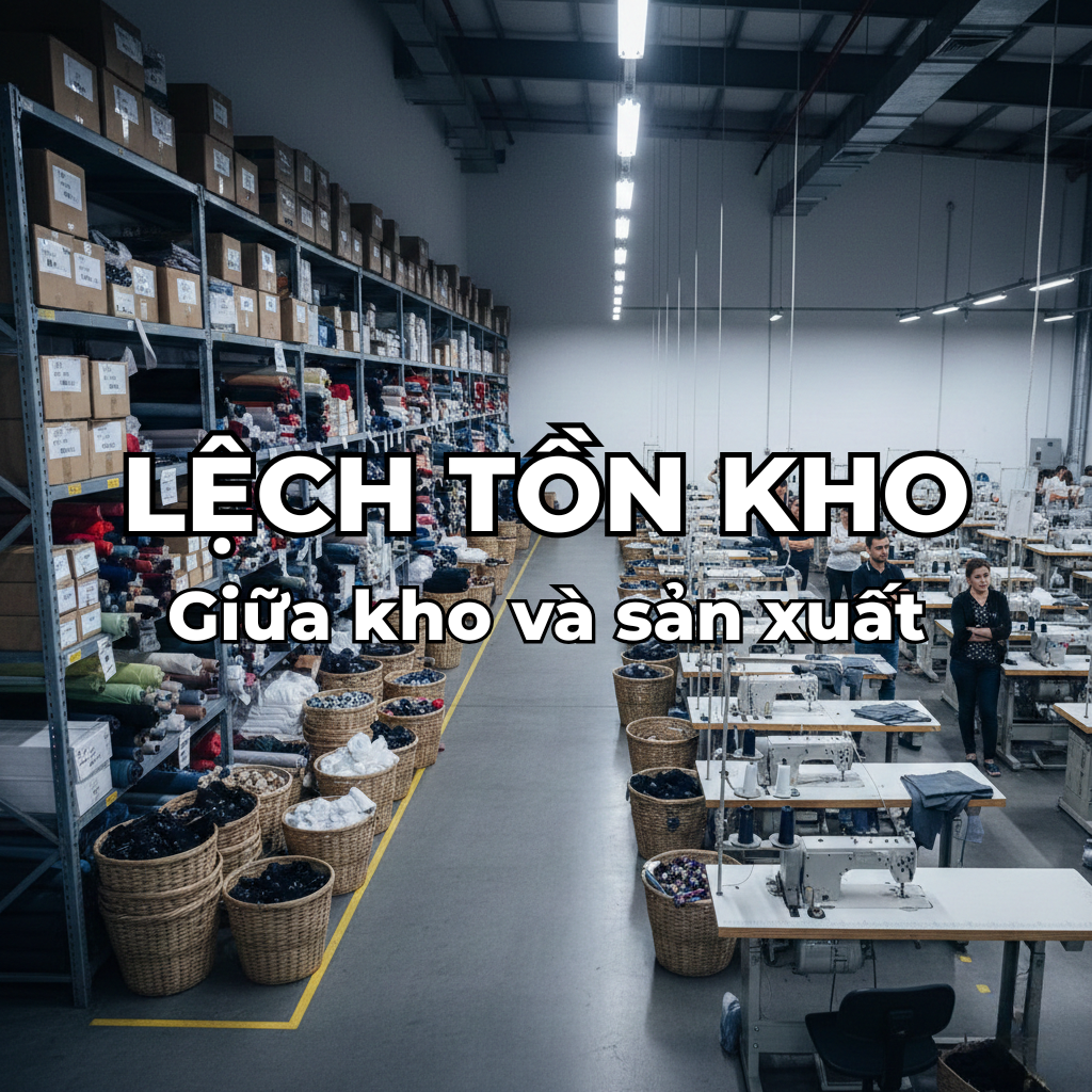 Lệch tồn kho giữa kho và sản xuất trong nhà máy may khi kho còn nguyên phụ liệu nhưng chuyền may không sử dụng được