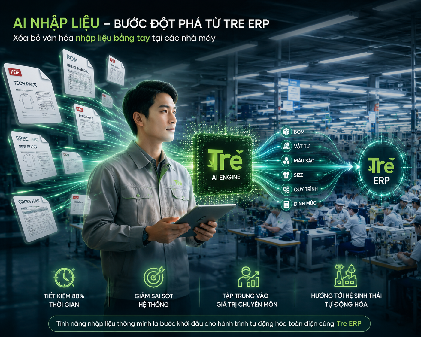 Phần mềm quản lý nhà máy may Tre ERP với những tính năng may đo sát sườn dành cho nhà máy